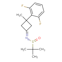 Chemical structure of (R)-N-[3-(2,6-difluorophenyl)-3-methylcyclobutylidene]-2-methylpropane-2-sulfinamide - CSSB21331812287