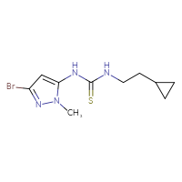 Chemical structure of 1-(3-bromo-1-methyl-1H-pyrazol-5-yl)-3-(2-cyclopropylethyl)thiourea - CSSB21432511414