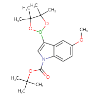 Chemical structure of tert-butyl 5-methoxy-3-(4,4,5,5-tetramethyl-1,3,2-dioxaborolan-2-yl)-1H-indole-1-carboxylate - CSSB00010223219