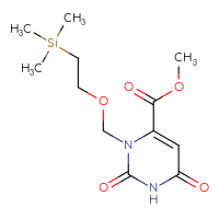 Chemical structure of methyl 2,6-dioxo-3-{[2-(trimethylsilyl)ethoxy]methyl}-1,2,3,6-tetrahydropyrimidine-4-carboxylate - CSSB00020622316