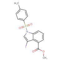 Chemical structure of methyl 3-iodo-1-(4-methylbenzenesulfonyl)-1H-indole-4-carboxylate - CSSB02495351038
