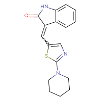 Chemical structure of 3-{[2-(piperidin-1-yl)-1,3-thiazol-5-yl]methylidene}-2,3-dihydro-1H-indol-2-one - CSSB02495352379