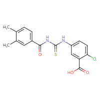 Chemical structure of 2-chloro-5-({[(3,4-dimethylphenyl)formamido]methanethioyl}amino)benzoic acid - CSSB00102591749