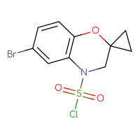Chemical structure of 6-bromo-3,4-dihydrospiro[1,4-benzoxazine-2,1'-cyclopropane]-4-sulfonyl chloride - CSSB21224774039