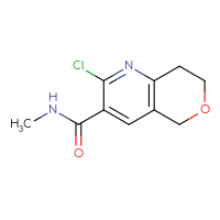 Chemical structure of 2-chloro-N-methyl-5H,7H,8H-pyrano[4,3-b]pyridine-3-carboxamide - CSSB01150689500