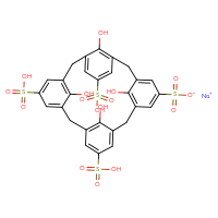 Chemical structure of sodium 25,26,27,28-tetrahydroxy-11,17,23-trisulfopentacyclo[19.3.1.1³,⁷.1⁹,¹³.1¹⁵,¹⁹]octacosa-1(25),3,5,7(28),9,11,13(27),15,17,19(26),21,23-dodecaene-5-sulfonate - CSSB00121590777