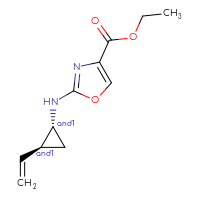 Chemical structure of rac-ethyl 2-{[(1R,2S)-2-ethenylcyclopropyl]amino}-1,3-oxazole-4-carboxylate - CSSB21495899580