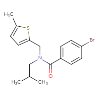 Chemical structure of 4-bromo-N-(2-methylpropyl)-N-[(5-methylthiophen-2-yl)methyl]benzamide - CSSB21432459422