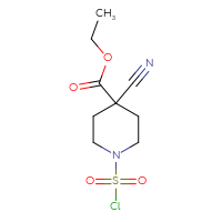Chemical structure of ethyl 1-(chlorosulfonyl)-4-cyanopiperidine-4-carboxylate - CSSB21224764073
