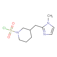 Chemical structure of 3-[(1-methyl-1H-imidazol-2-yl)methyl]piperidine-1-sulfonyl chloride - CSSB21224772444