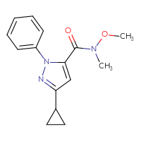 Chemical structure of 3-cyclopropyl-N-methoxy-N-methyl-1-phenyl-1H-pyrazole-5-carboxamide - CSSB02023531388