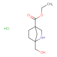 Chemical structure of ethyl 1-(hydroxymethyl)-2-azabicyclo[2.2.1]heptane-4-carboxylate hydrochloride - CSSB21043417783
