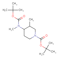 Chemical structure of tert-butyl 4-{[(tert-butoxy)carbonyl](methyl)amino}-3-methylpiperidine-1-carboxylate - CSSB00010022918