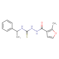 Chemical structure of 2-methyl-N-{[(1-phenylethyl)carbamothioyl]amino}furan-3-carboxamide - CSSB00121664540