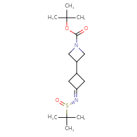 Chemical structure of tert-butyl 3-(3-{[(S)-2-methylpropane-2-sulfinyl]imino}cyclobutyl)azetidine-1-carboxylate - CSSB21332856320