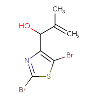 Chemical structure of 1-(2,5-dibromo-1,3-thiazol-4-yl)-2-methylprop-2-en-1-ol - CSSB21246421073