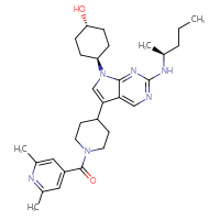Chemical structure of (1r,4r)-4-{5-[1-(2,6-dimethylpyridine-4-carbonyl)piperidin-4-yl]-2-{[(2S)-pentan-2-yl]amino}-7H-pyrrolo[2,3-d]pyrimidin-7-yl}cyclohexan-1-ol - CSSB06256034315