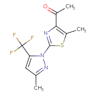 Chemical structure of 1-{5-methyl-2-[3-methyl-5-(trifluoromethyl)-1H-pyrazol-1-yl]-1,3-thiazol-4-yl}ethan-1-one - CSSB00025735291
