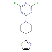 Chemical structure of 2,4-dichloro-6-[4-(1,3-thiazol-2-yl)piperidin-1-yl]-1,3,5-triazine - CSSB00035212940