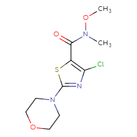 Chemical structure of 4-chloro-N-methoxy-N-methyl-2-(morpholin-4-yl)-1,3-thiazole-5-carboxamide - CSSB01395048799
