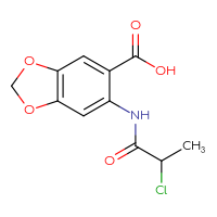 Chemical structure of 6-(2-chloropropanamido)-2H-1,3-benzodioxole-5-carboxylic acid - CSSB21531616927