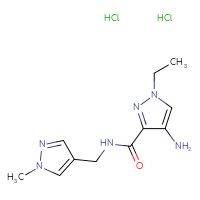 Chemical structure of 4-amino-1-ethyl-N-[(1-methyl-1H-pyrazol-4-yl)methyl]-1H-pyrazole-3-carboxamide dihydrochloride - CSSB00025717881