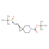 Chemical structure of tert-butyl 1-({[(R)-2-methylpropane-2-sulfinyl]imino}methyl)-6-azaspiro[2.5]octane-6-carboxylate - CSSB21332859585