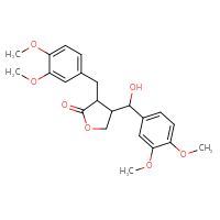 Chemical structure of 4-[(3,4-dimethoxyphenyl)(hydroxy)methyl]-3-[(3,4-dimethoxyphenyl)methyl]oxolan-2-one - CSSB00159267399