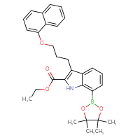 Chemical structure of ethyl 3-[3-(naphthalen-1-yloxy)propyl]-7-(4,4,5,5-tetramethyl-1,3,2-dioxaborolan-2-yl)-1H-indole-2-carboxylate - CSSB00025704172