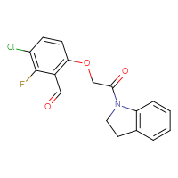 Chemical structure of 3-chloro-6-[2-(2,3-dihydro-1H-indol-1-yl)-2-oxoethoxy]-2-fluorobenzaldehyde - CSSB21414469639