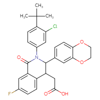 Chemical structure of 2-[2-(4-tert-butyl-3-chlorophenyl)-3-(2,3-dihydro-1,4-benzodioxin-6-yl)-7-fluoro-1-oxo-1,2,3,4-tetrahydroisoquinolin-4-yl]acetic acid - CSSB06835373748
