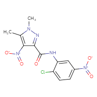 Chemical structure of N-(2-chloro-5-nitrophenyl)-1,5-dimethyl-4-nitro-1H-pyrazole-3-carboxamide - CSSB00121673868