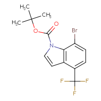 Chemical structure of tert-butyl 7-bromo-4-(trifluoromethyl)-1H-indole-1-carboxylate - CSSB21332126802