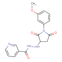 Chemical structure of N'-[1-(3-methoxyphenyl)-2,5-dioxopyrrolidin-3-yl]pyridine-3-carbohydrazide - CSSB00121689376