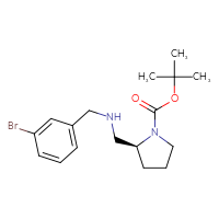 Chemical structure of tert-butyl (2S)-2-({[(3-bromophenyl)methyl]amino}methyl)pyrrolidine-1-carboxylate - CSSB00009815732
