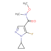 Chemical structure of 1-cyclopropyl-5-fluoro-N-methoxy-N-methyl-1H-pyrazole-4-carboxamide - CSSB15008885900