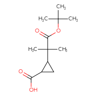 Chemical structure of 2-[1-(tert-butoxy)-2-methyl-1-oxopropan-2-yl]cyclopropane-1-carboxylic acid - CSSB20621205876