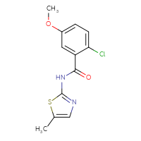 Chemical structure of 2-chloro-5-methoxy-N-(5-methyl-1,3-thiazol-2-yl)benzamide - CSSB06396396450