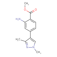 Chemical structure of methyl 2-amino-4-(1,3-dimethyl-1H-pyrazol-4-yl)benzoate - CSSB06590600555