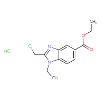 Chemical structure of ethyl 2-(chloromethyl)-1-ethyl-1H-1,3-benzodiazole-5-carboxylate hydrochloride - CSSB00138437640