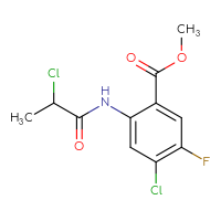 Chemical structure of methyl 4-chloro-2-(2-chloropropanamido)-5-fluorobenzoate - CSSB21454693874