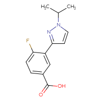 Chemical structure of 4-fluoro-3-[1-(propan-2-yl)-1H-pyrazol-3-yl]benzoic acid - CSSB02526063238