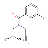 Chemical structure of 3-bromo-N-(2-methylpropyl)-N-(prop-2-yn-1-yl)benzamide - CSSB00110402086