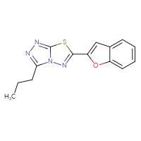 Chemical structure of 6-(1-benzofuran-2-yl)-3-propyl-[1,2,4]triazolo[3,4-b][1,3,4]thiadiazole - CSSB00121636993
