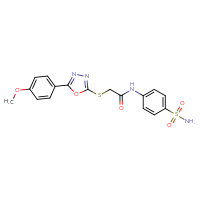 Chemical structure of 2-{[5-(4-methoxyphenyl)-1,3,4-oxadiazol-2-yl]sulfanyl}-N-(4-sulfamoylphenyl)acetamide - CSSB00046218476