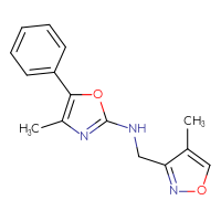 Chemical structure of 4-methyl-N-[(4-methyl-1,2-oxazol-3-yl)methyl]-5-phenyl-1,3-oxazol-2-amine - CSSB15187461315