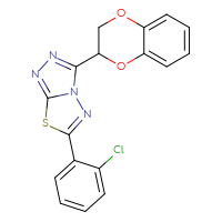 Chemical structure of 6-(2-chlorophenyl)-3-(2,3-dihydro-1,4-benzodioxin-2-yl)-[1,2,4]triazolo[3,4-b][1,3,4]thiadiazole - CSSB00121638033