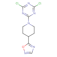 Chemical structure of 2,4-dichloro-6-[4-(1,2,4-oxadiazol-5-yl)piperidin-1-yl]-1,3,5-triazine - CSSB20732642240