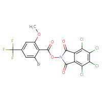 Chemical structure of 4,5,6,7-tetrachloro-1,3-dioxo-2,3-dihydro-1H-isoindol-2-yl 2-bromo-6-methoxy-4-(trifluoromethyl)benzoate - CSSB20269989792
