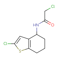 Chemical structure of 2-chloro-N-(2-chloro-4,5,6,7-tetrahydro-1-benzothiophen-4-yl)acetamide - CSSB02355439665